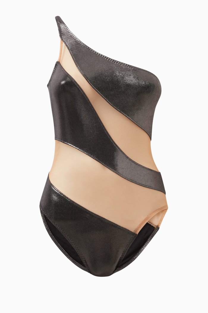

Snake Mesh One-piece Swimsuit, Silver