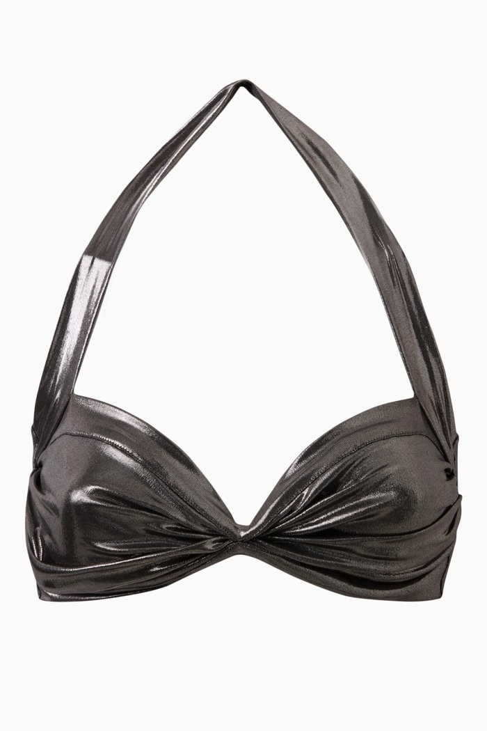

Bill Halterneck Bikini Top in Lamé, Silver