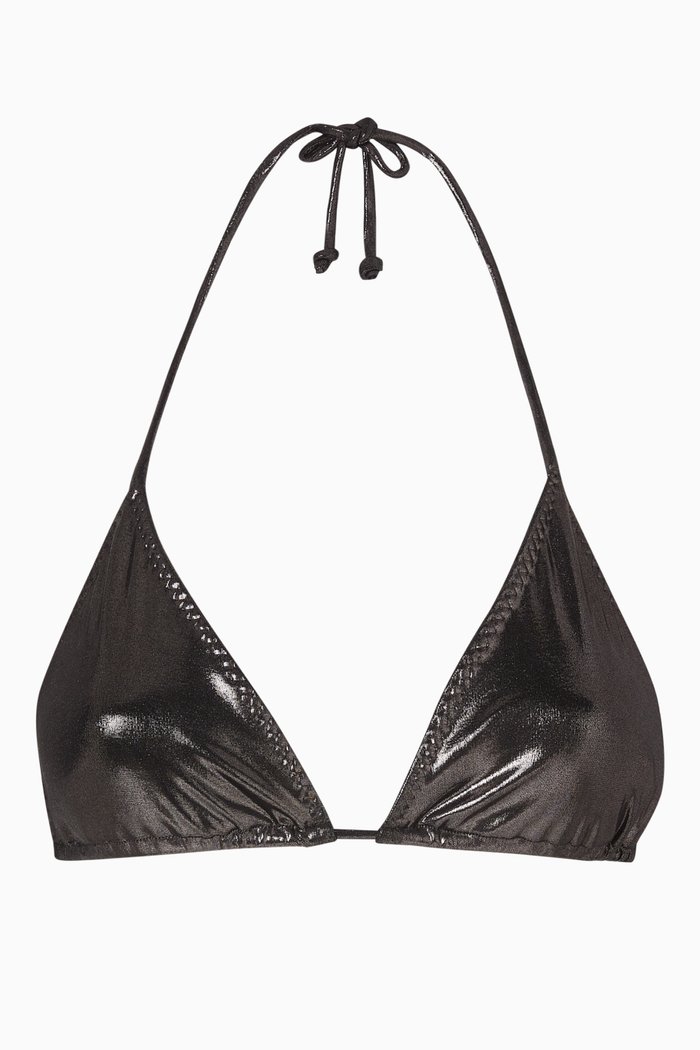 String Bikini Top in Lamé, Silver