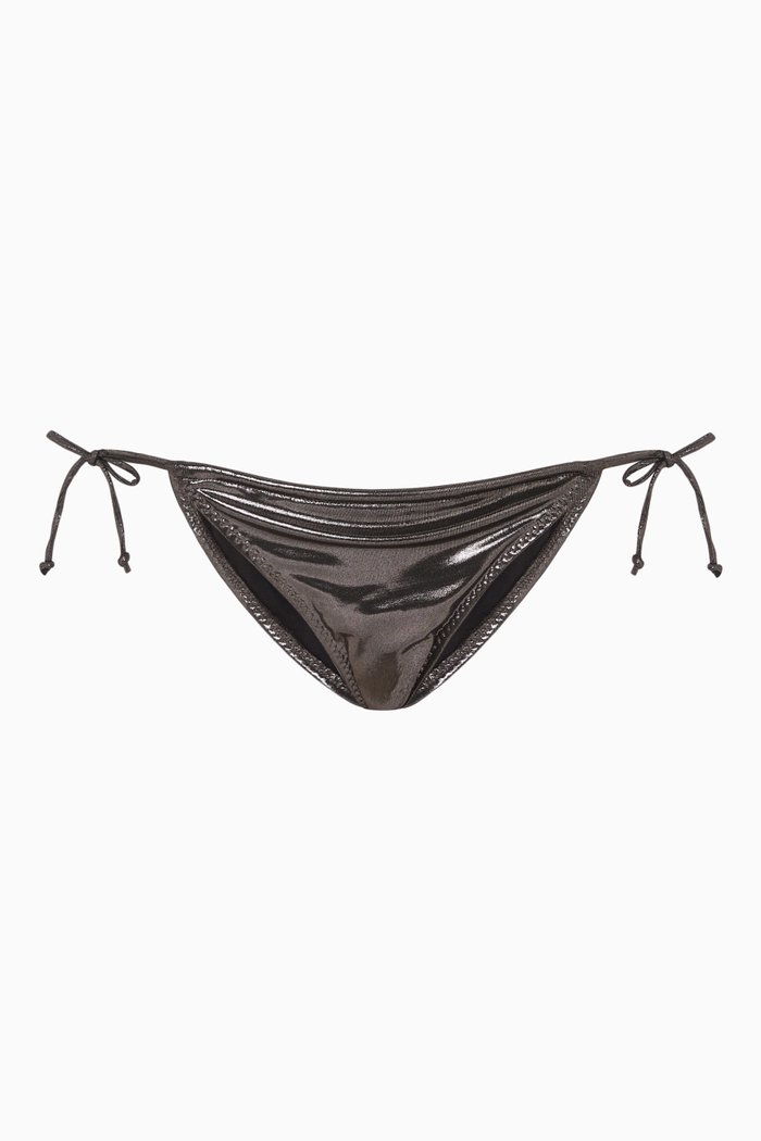 

String Bikini Bottoms in Lamé, Silver