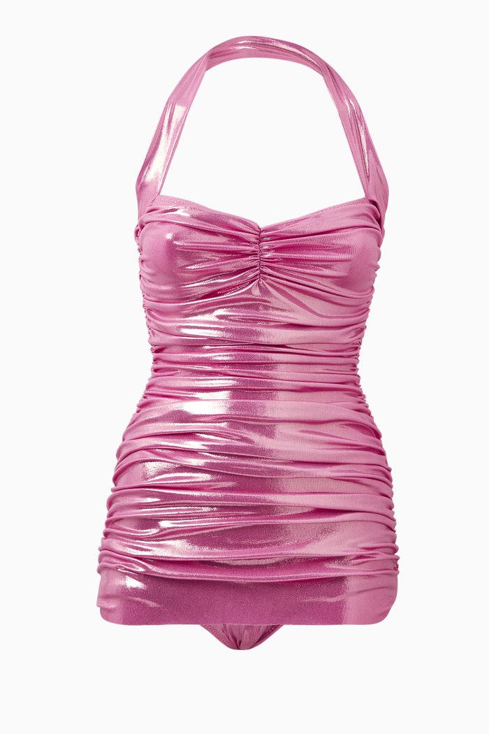 

Bill Mio Halterneck One-piece Swimsuit in Lamé, Pink
