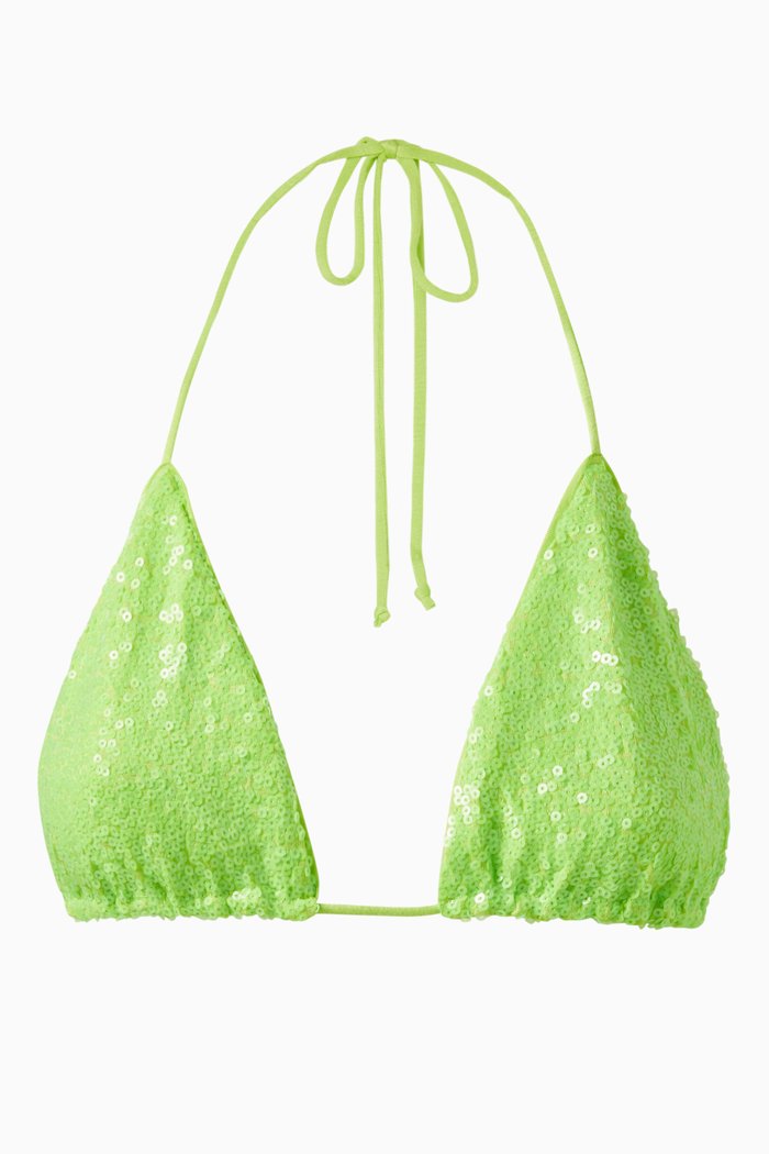

Sequin String Bikini Top in Stretch Nylon, Green