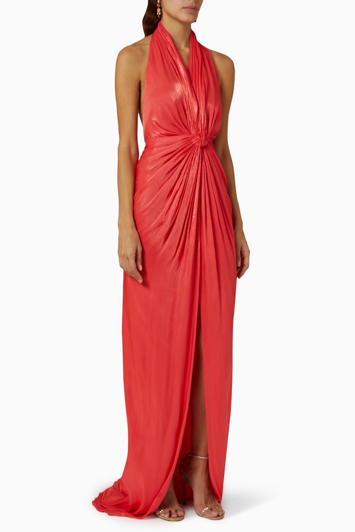 

Colette Iridescent Halterneck Gown in Lurex Georgette, Pink