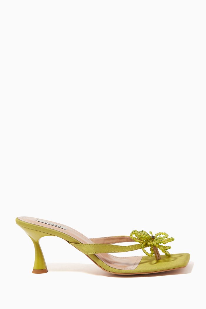 Bouquet Fleuri 55 Thong Mules in Leather, Green