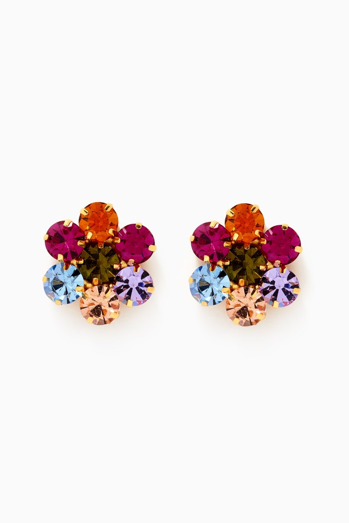 

Les Nuances Flower Crystal Studs in Gold-plated Brass, Multicolour