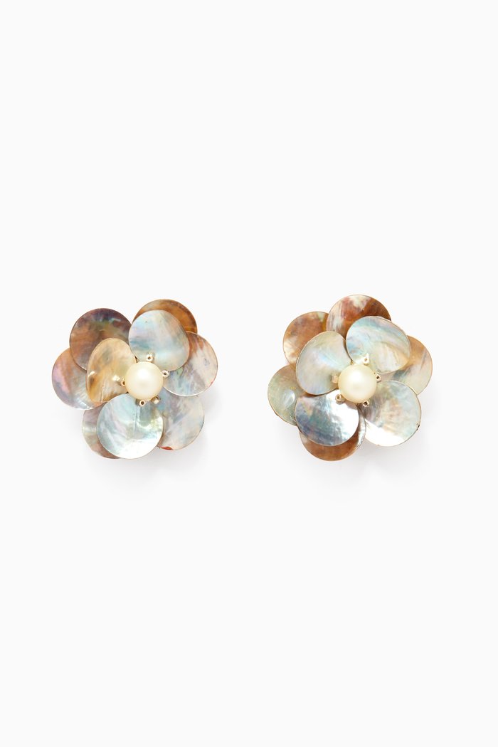 

Celeste Flower Clip-on Earrings in Gold-plated Brass, White