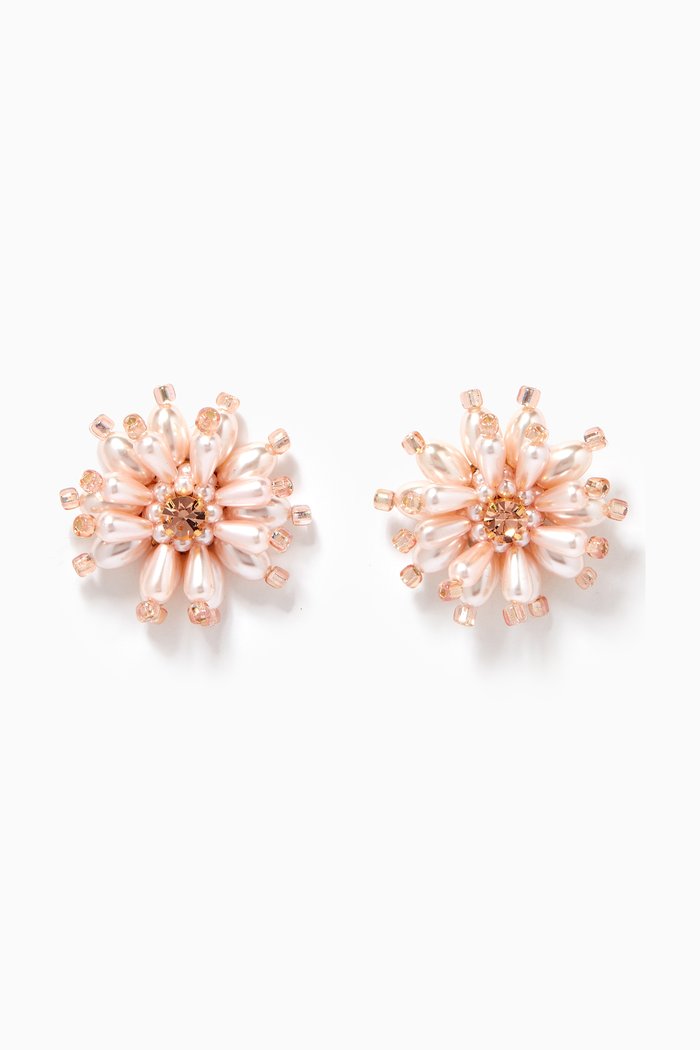 

Bouquet Fleuri Pearl Studs in Gold-plated Brass, Pink