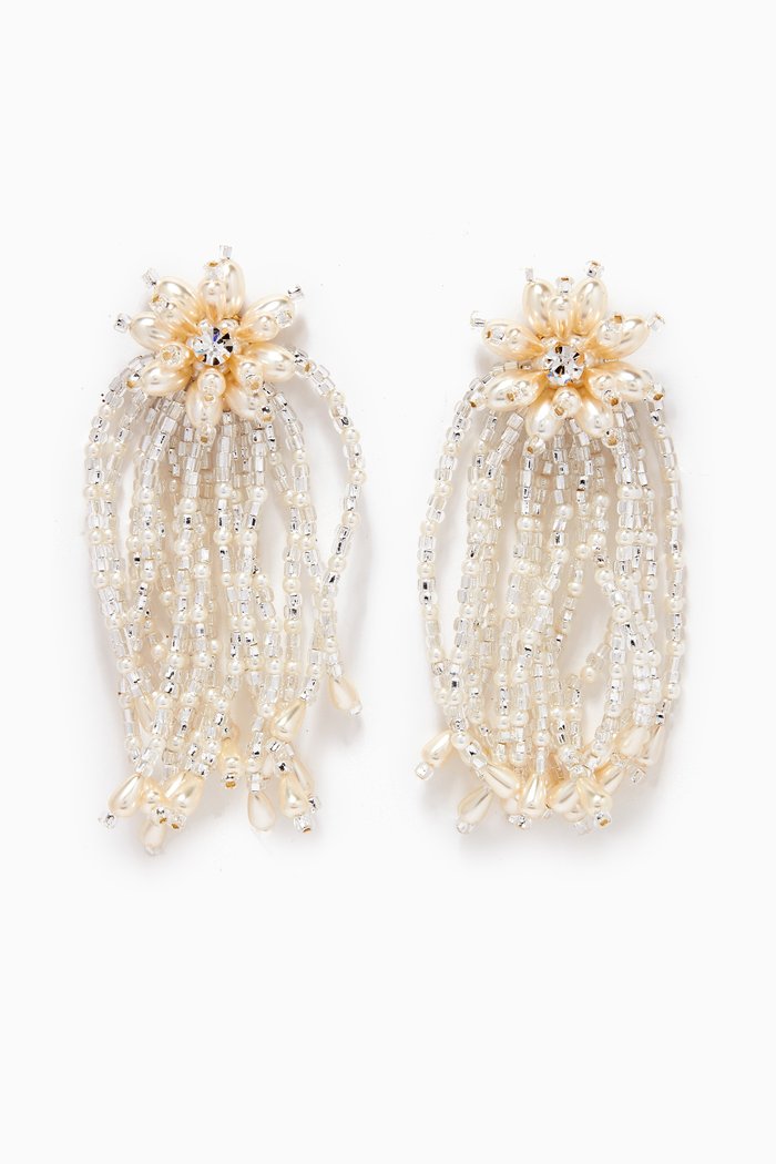 

Les Bouquet Fleuri Pearl Earrings in Gold-plated Brass, White