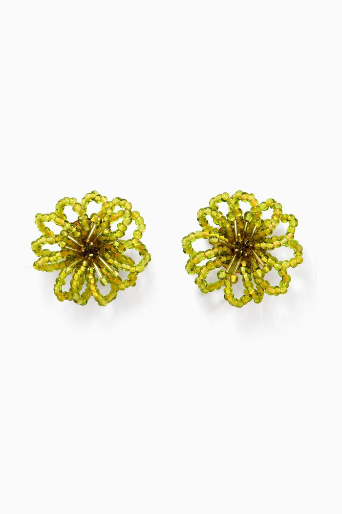 

Bouquet Fleuri Pearl Studs in Gold-plated Brass, Green