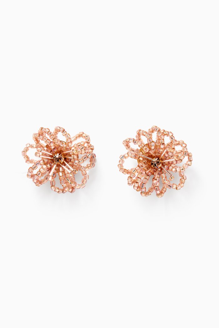 

Les Bouquet Fleuri Clip-on Studs in Gold-plated Brass, Pink