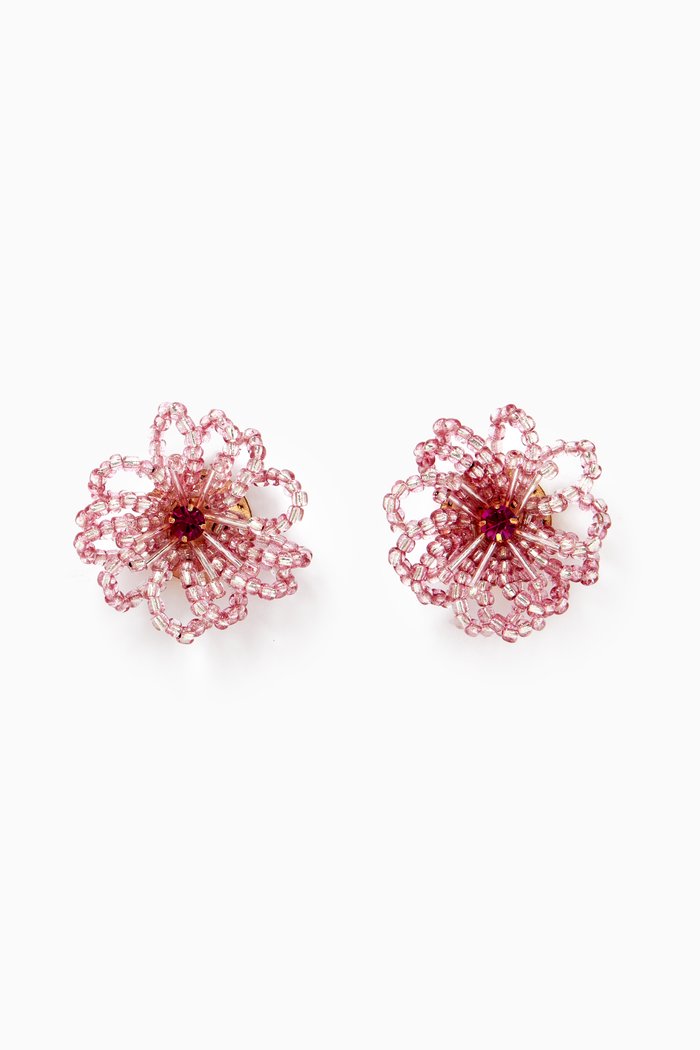 Les Bouquet Fleuri Clip-on Studs in Gold-plated Brass, Pink