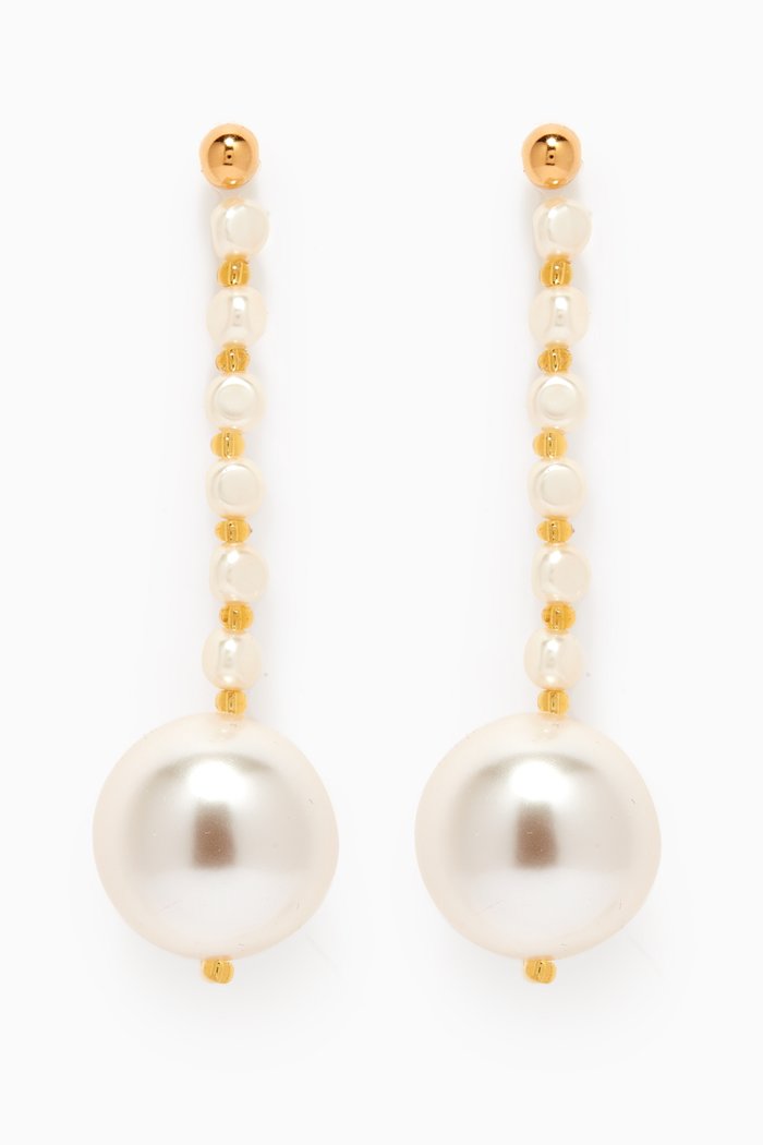

Echappes Beaded Drop Earrings in Gold-plated Brass, White