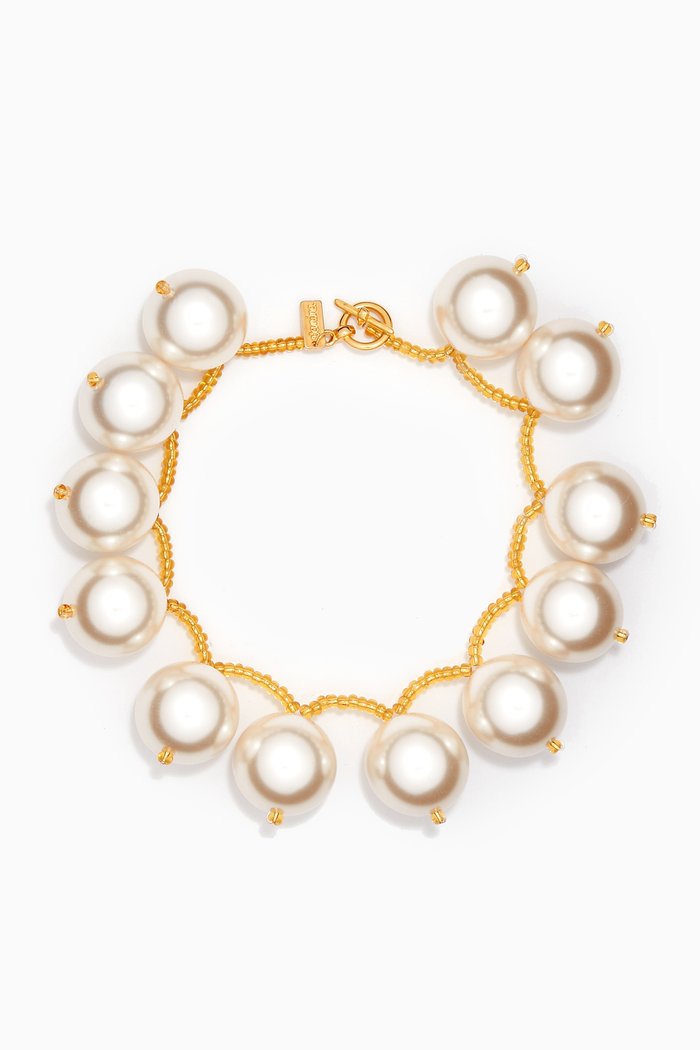 

Echappes Beaded Necklace in Gold-plated Brass, White