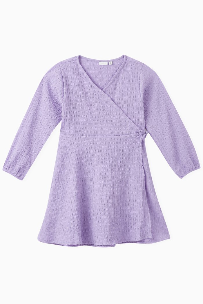 

Puff-sleeves Wrap Dress, Purple