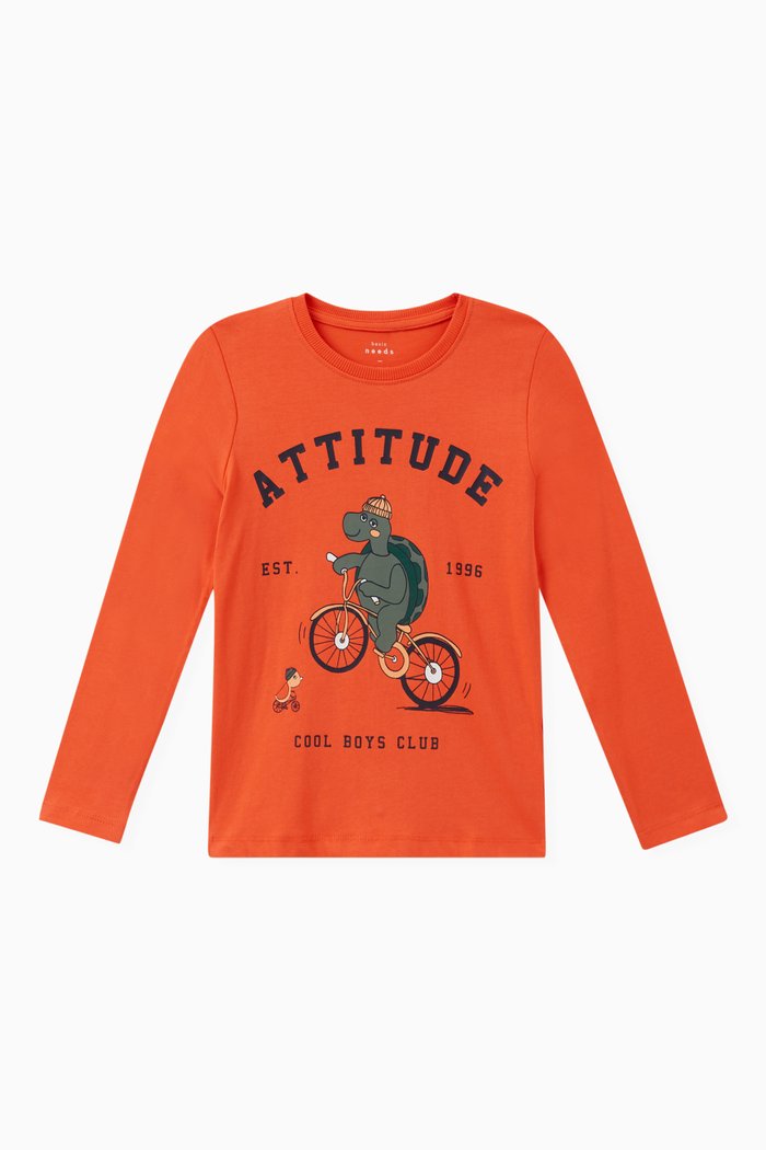 

Graphic Print T-shirt in Cotton, Orange