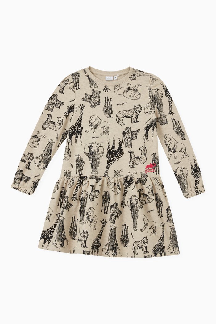 

Animal Print Dress in Cotton Jersey, Neutral