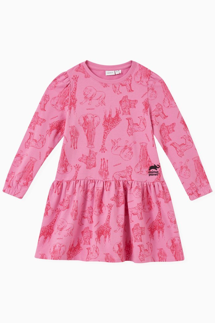 

Animal Print Dress in Cotton Jersey, Pink