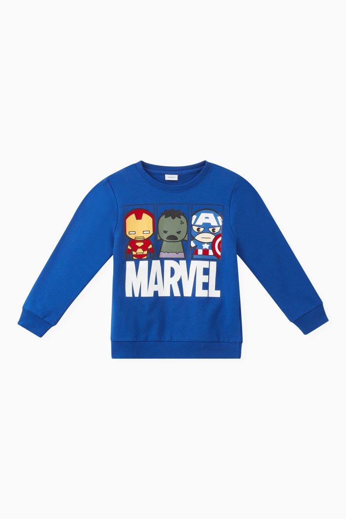 Marvel Print Sweatshirt in Cotton, Blue