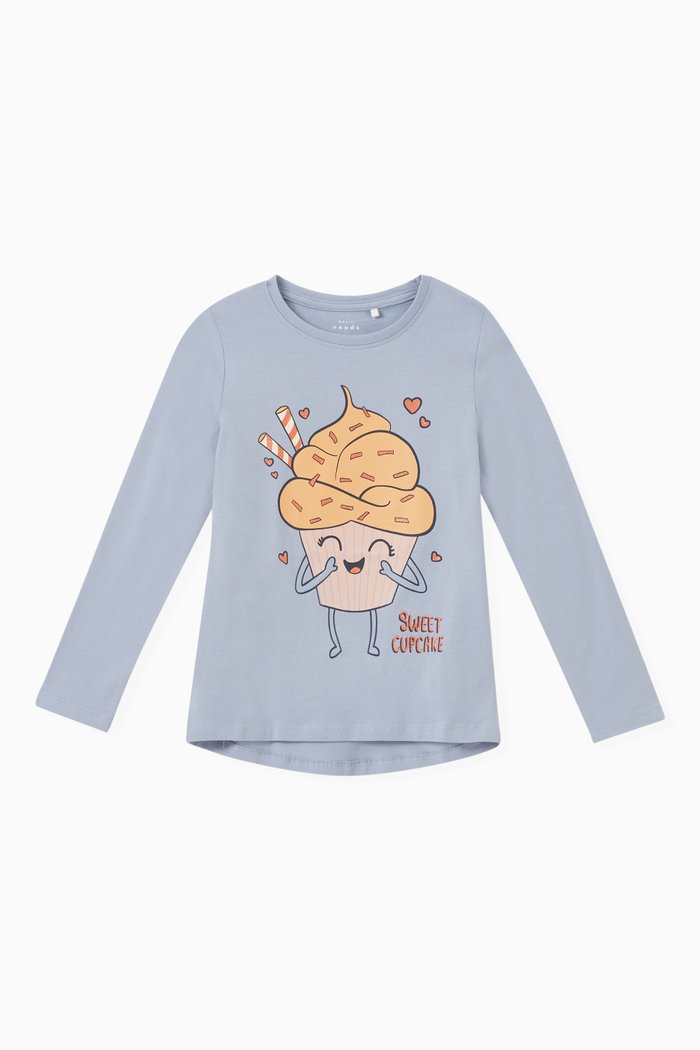 

Graphic Print T-shirt in Cotton, Blue