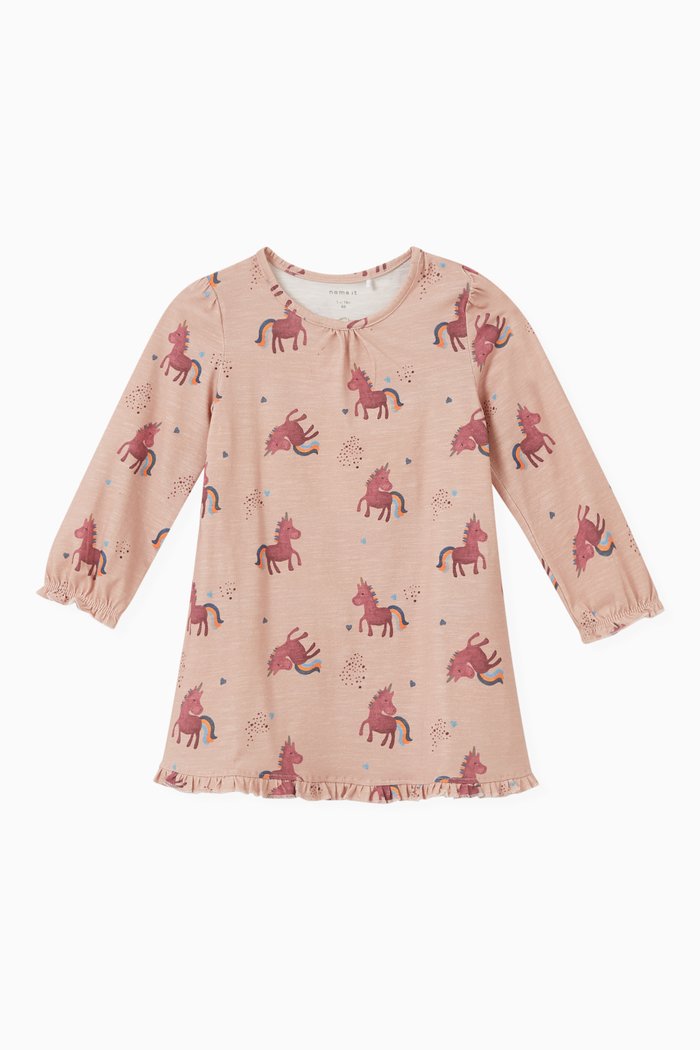 

Unicorn Print Dress in Organic Cotton, White