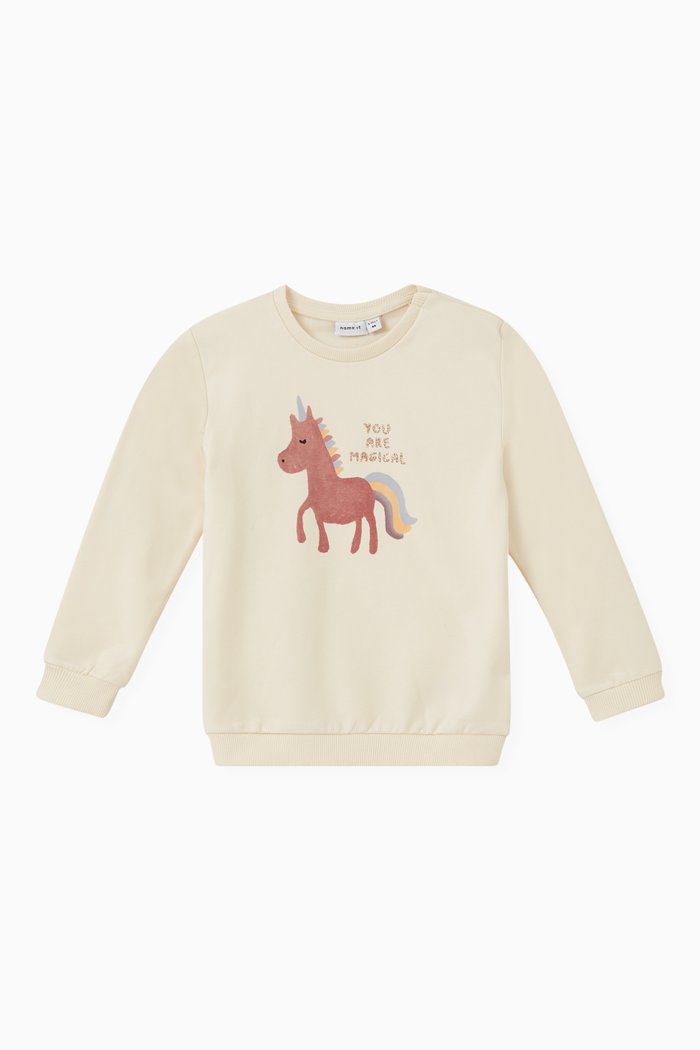 

Unicorn Print Sweatshirt in Organic Cotton, Neutral