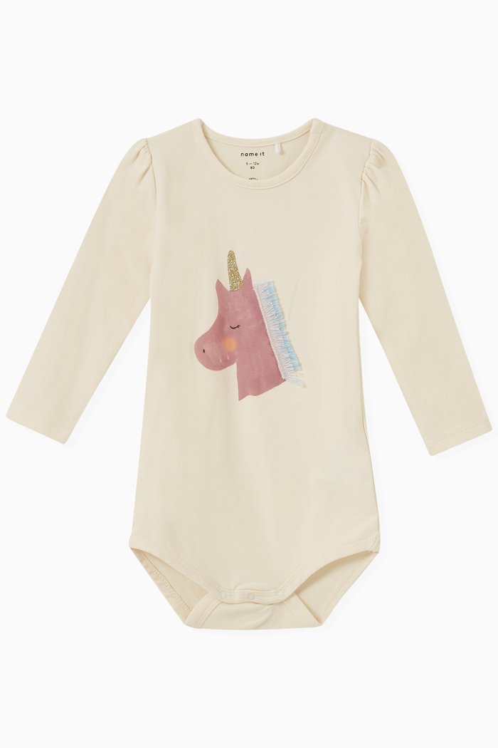 

Unicorn Print Bodysuit in Cotton, Neutral