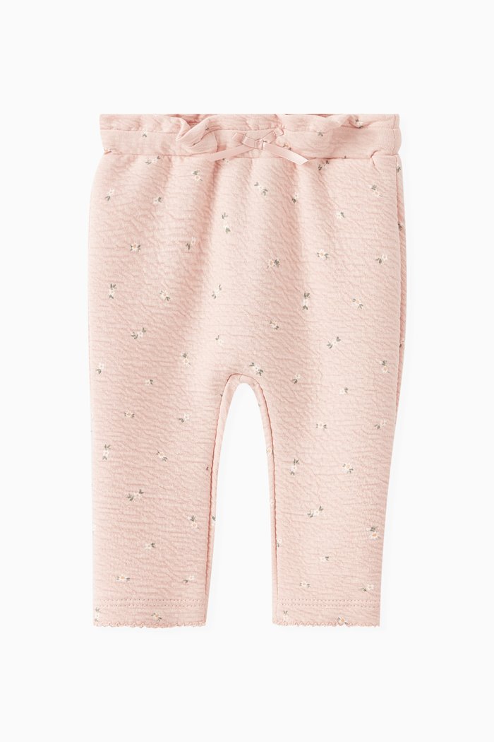 Floral Print Trousers in Organic Cotton Blend, Neutral