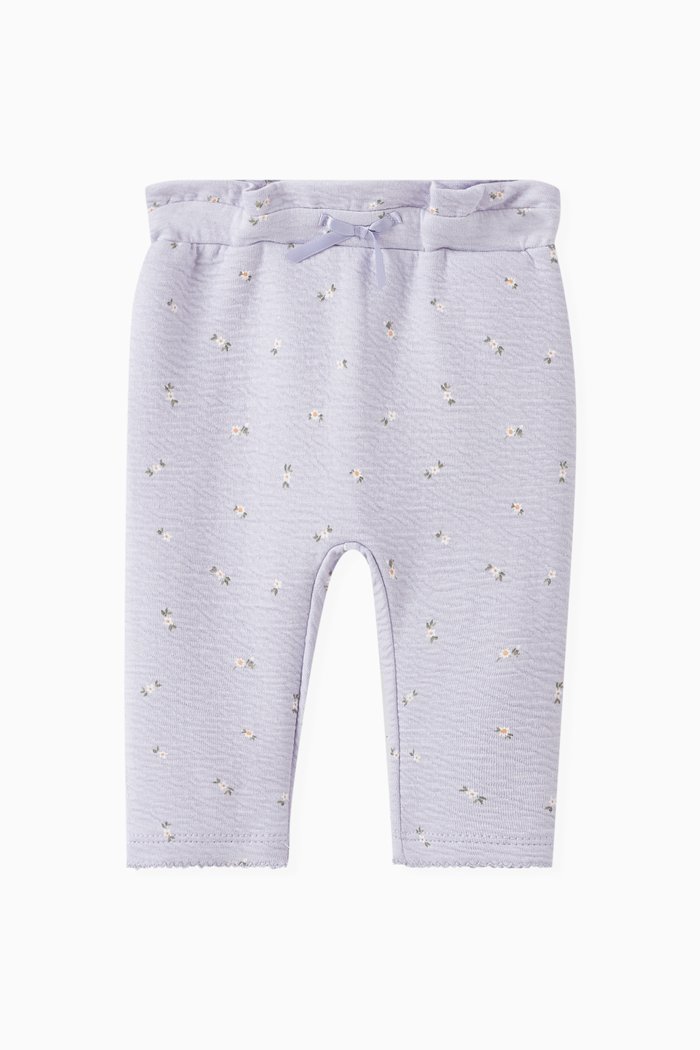

Floral Print Trousers in Organic Cotton Blend, Purple