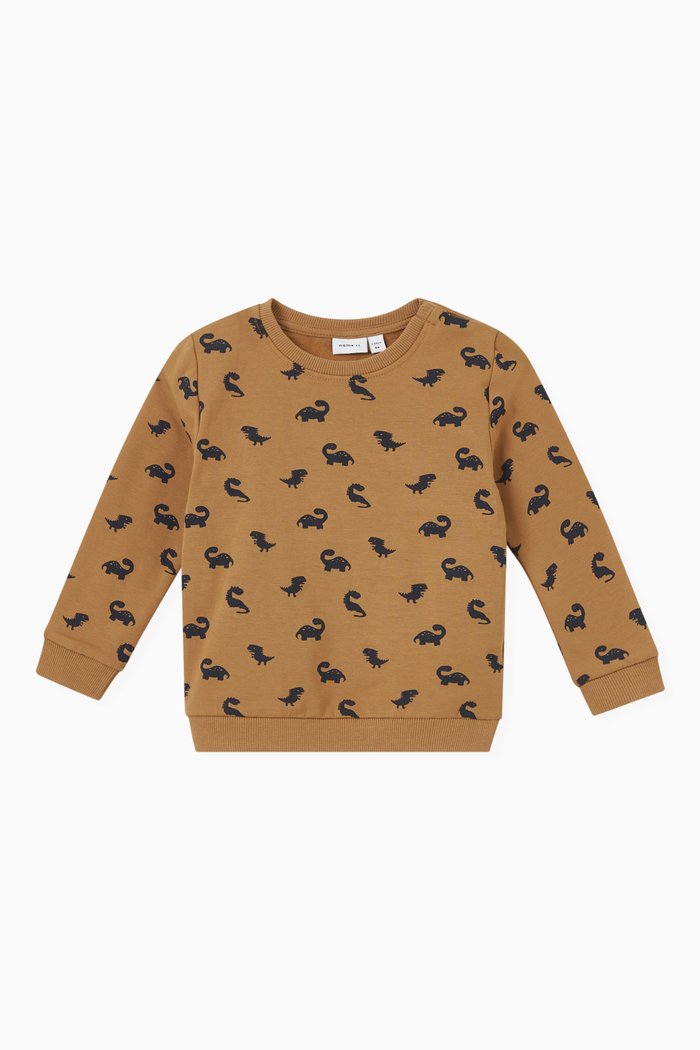 

Dinosaur Print Sweatshirt in Organic Cotton, Brown