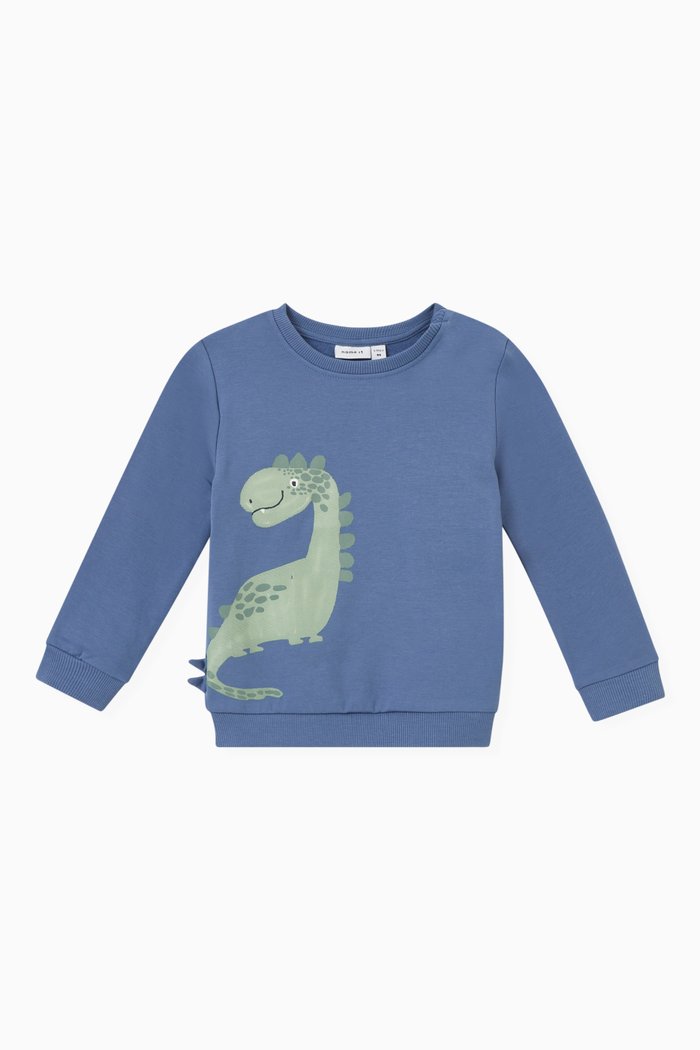 

Dinosaur Print Sweatshirt in Organic Cotton, Blue