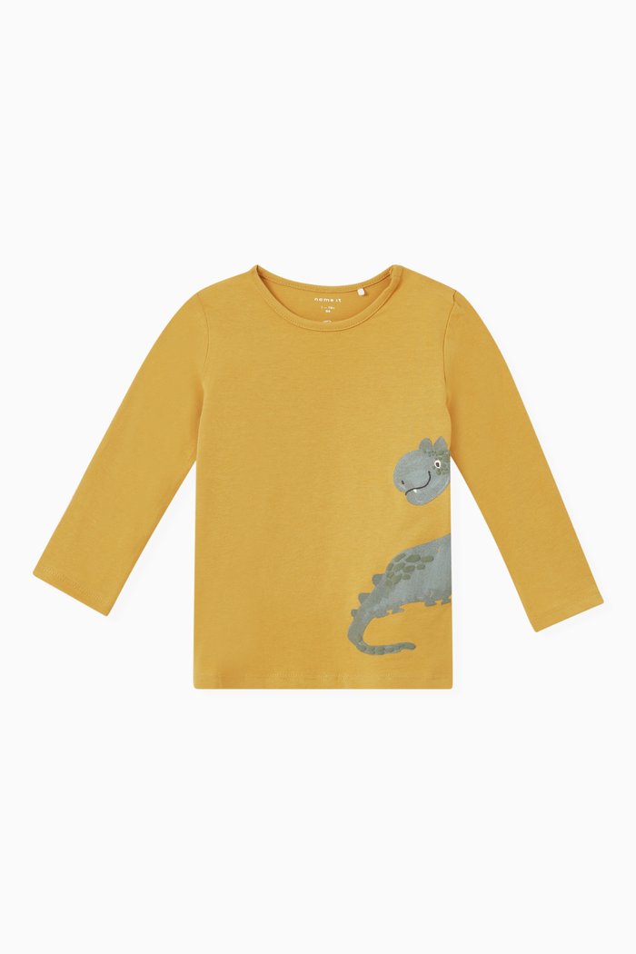 

Dinosaur Print T-shirt in Organic Cotton, Gold