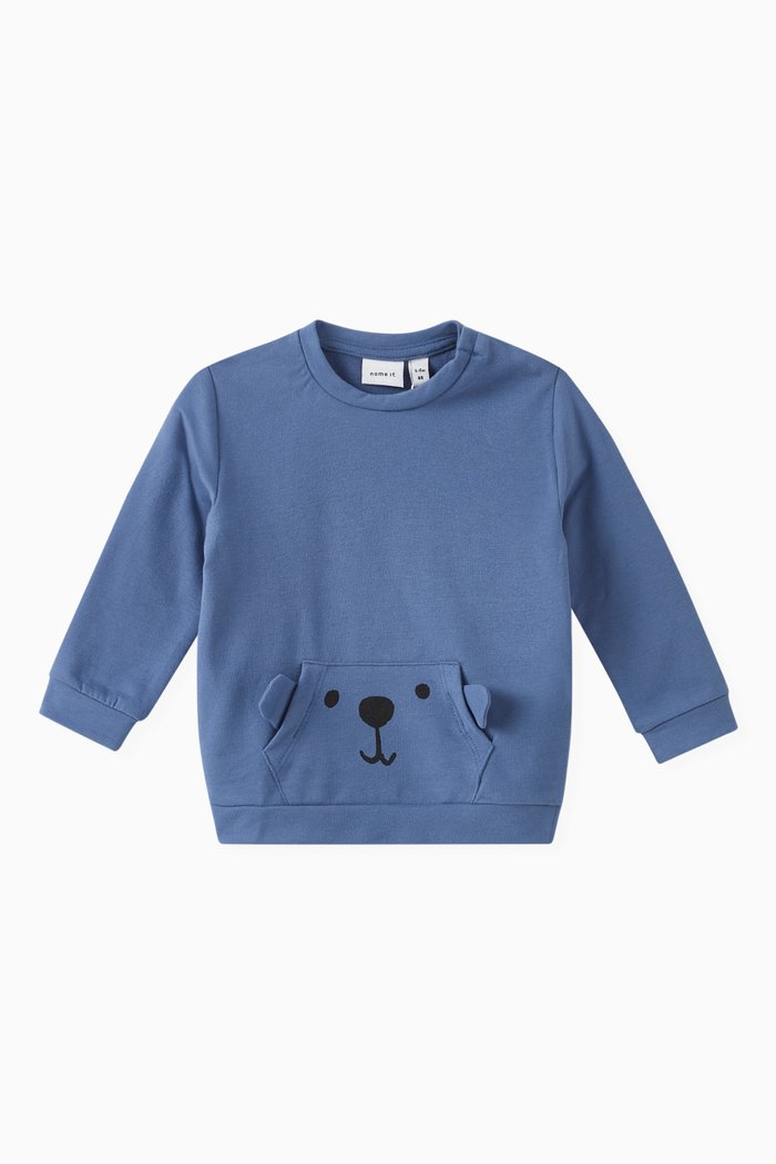 Teddy Bear Sweatshirt in Organic Cotton, Blue