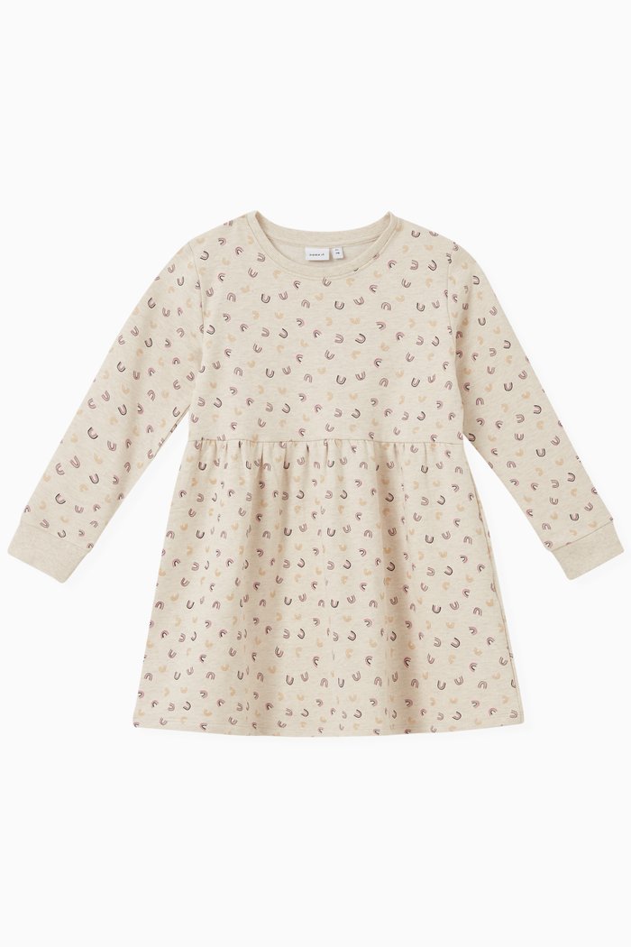 

Rainbow Print Sweater Dress in Organic Cotton, Neutral