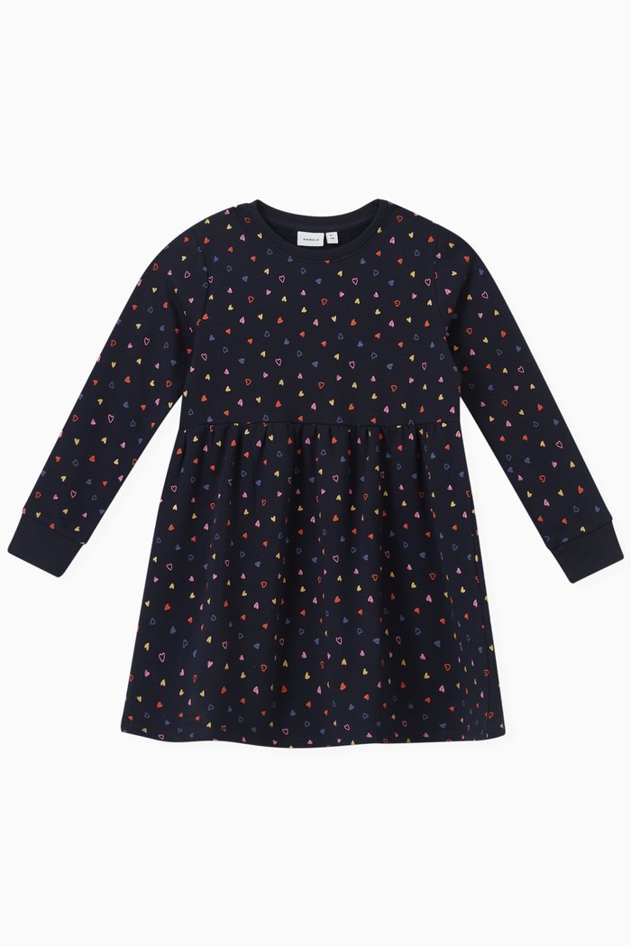 Rainbow Print Sweater Dress in Organic Cotton, Blue