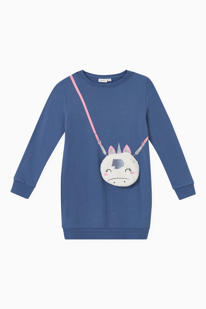 

Unicorn Detail Sweater Dress in Organic Cotton, Blue