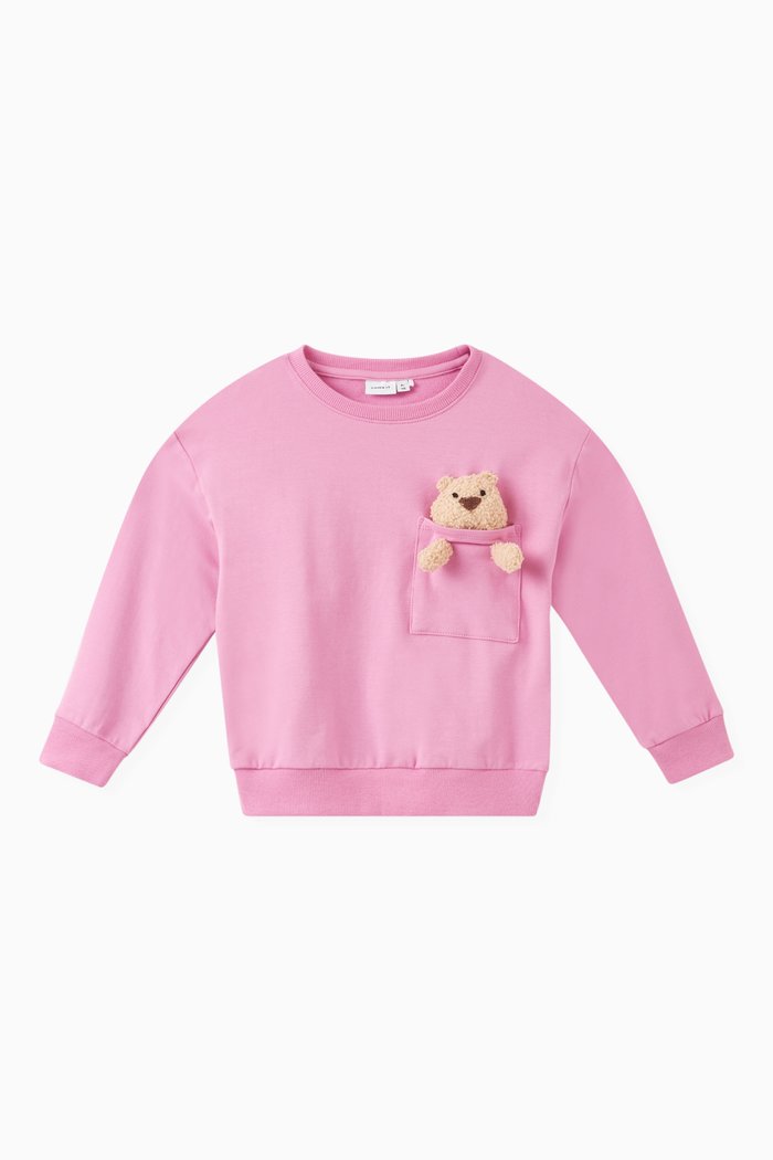 

Bea Teddy Applique Sweatshirt in Cotton, Pink