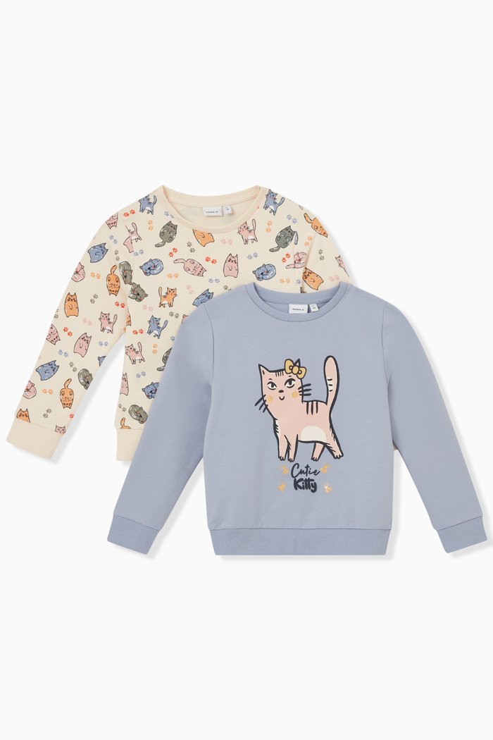 

Cat Print Sweatshirts, Set of Two, Neutral