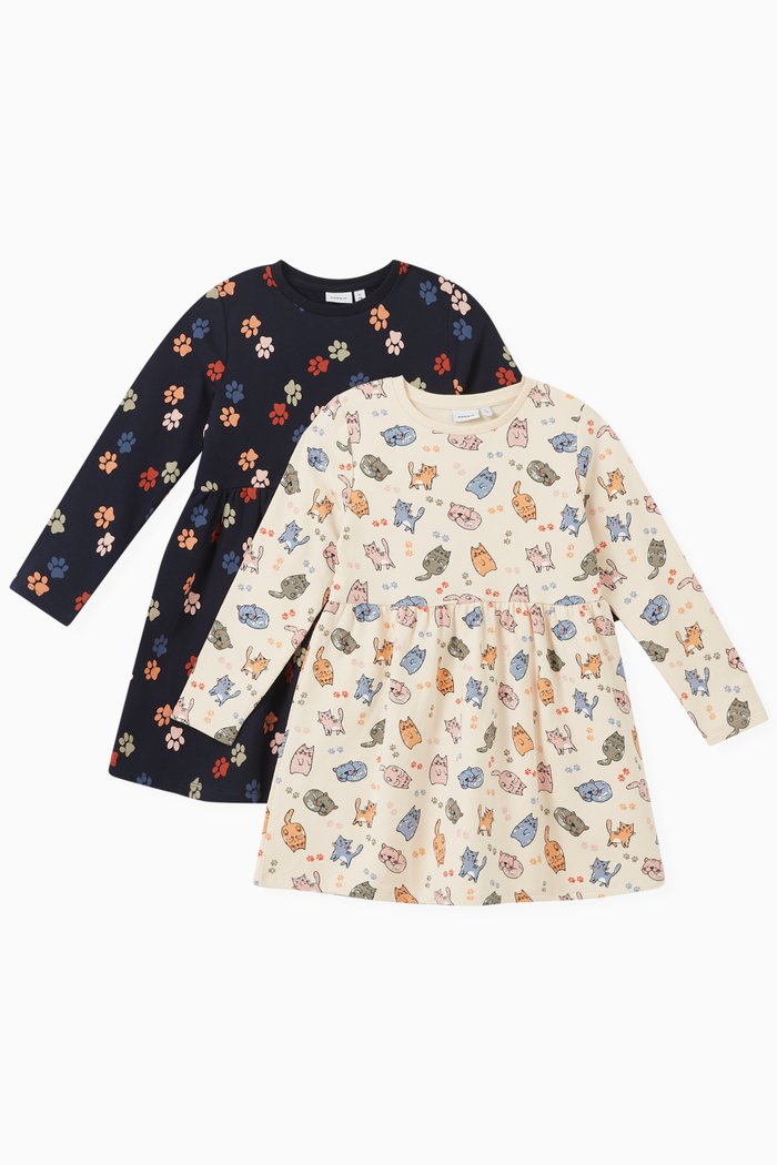 

Cat Print Sweater Dresses, Set of Two, Neutral