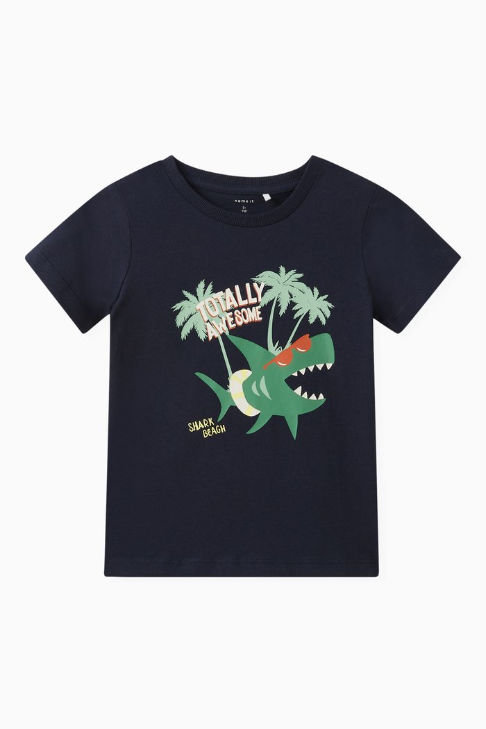 

Shark-print T-shirt in Cotton, Blue