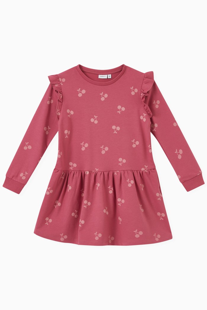 

Cherry Print Sweater Dress in Cotton, Pink