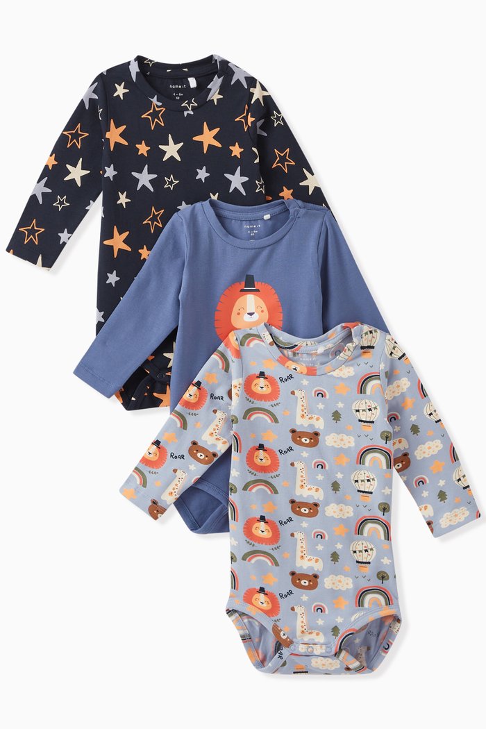 

Bodysuit in Cotton Blend, Set of 3, Blue