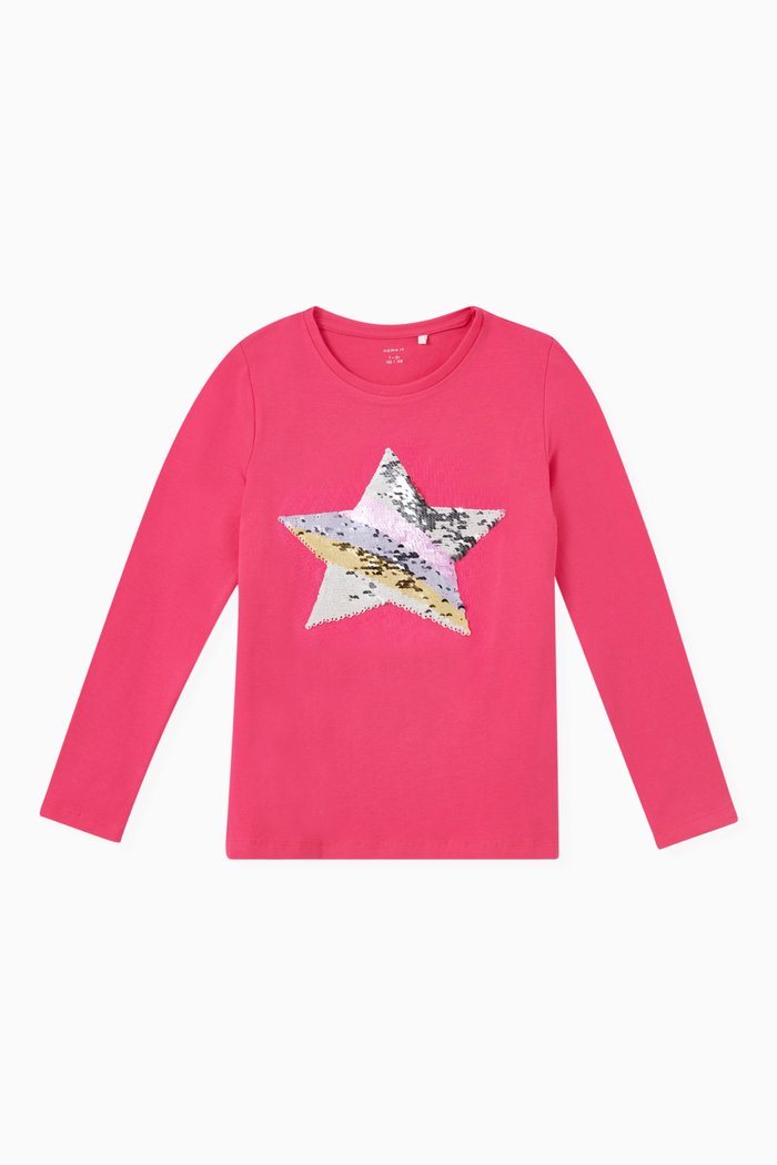 

Sequin Star T-shirt in Cotton, Pink