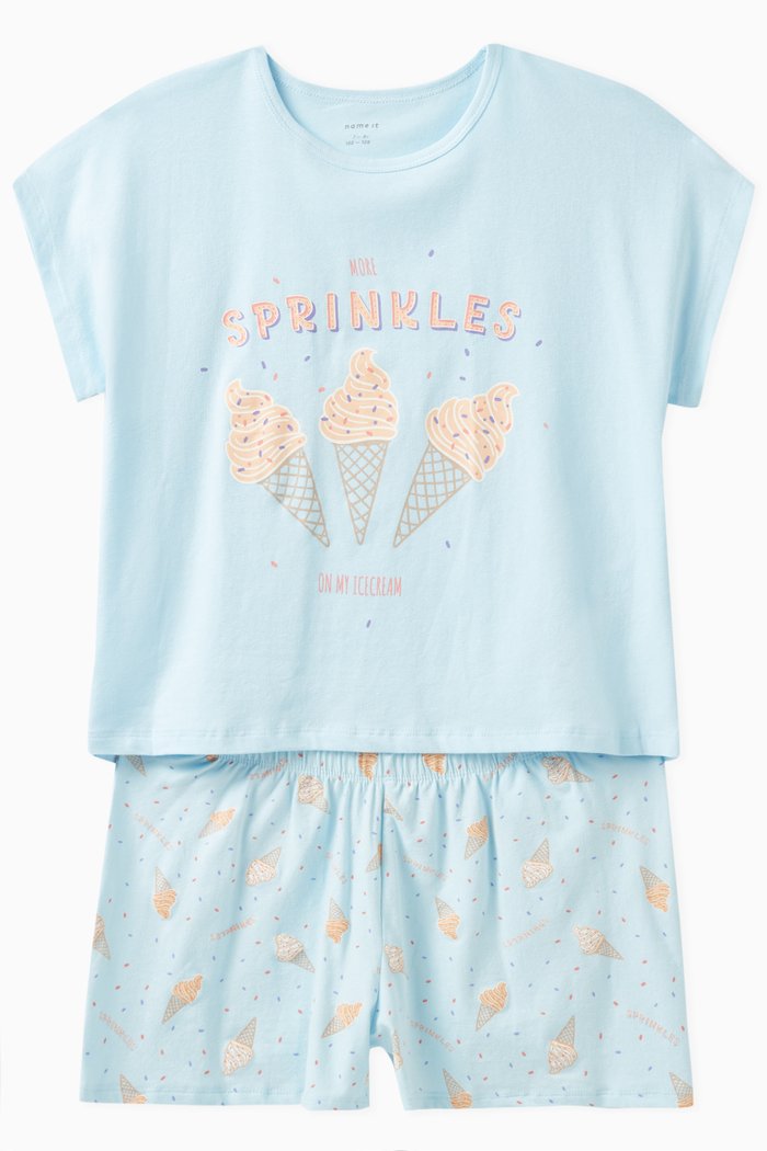 

Ice Cream Print Pyjamas Set in Cotton, Blue