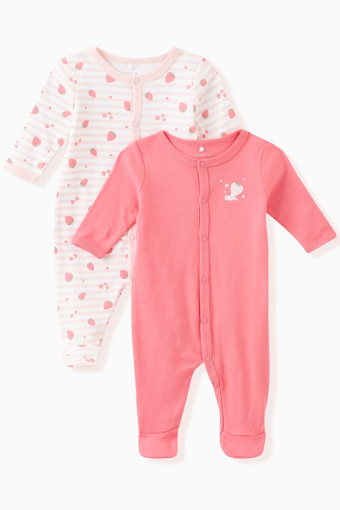 

Strawberry Print Sleepsuit, Set of Two, Pink