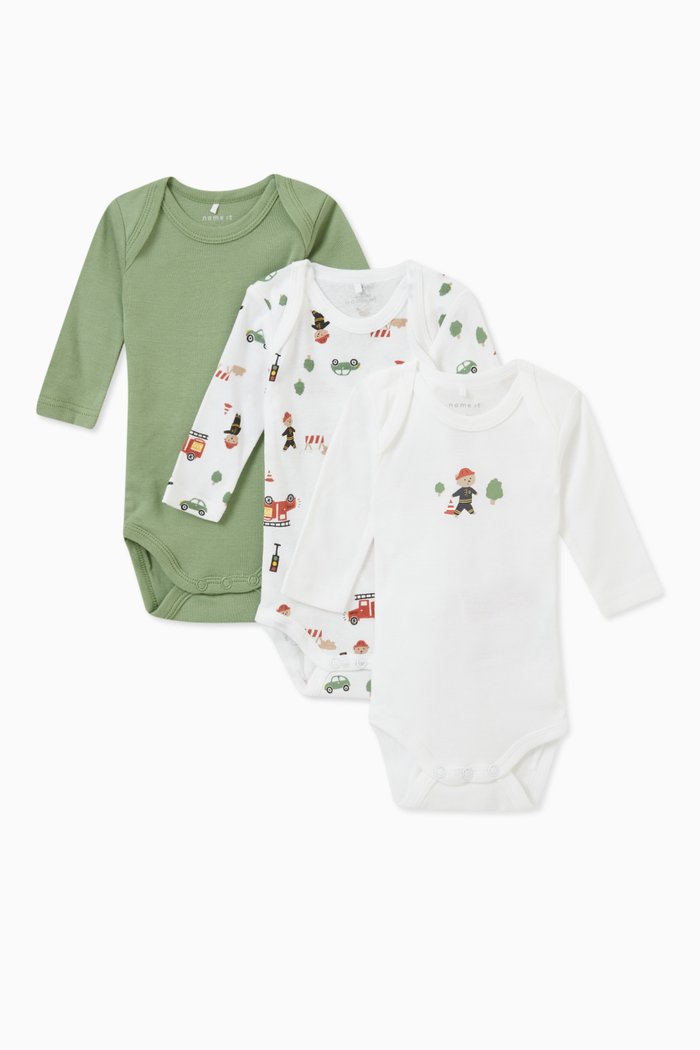

Firefighter-print Bodysuit Set in Organic Cotton-blend, Green