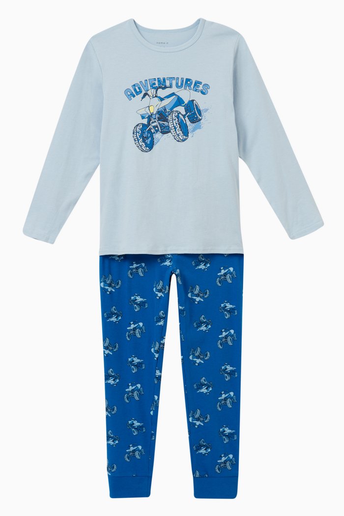 

Adventure Print Pyjama Set in Cotton, Blue