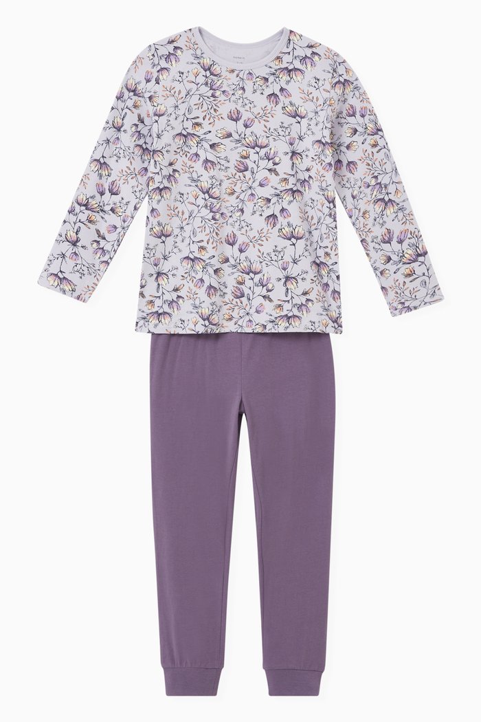 

Floral Print Sleepsuit in Cotton, Purple