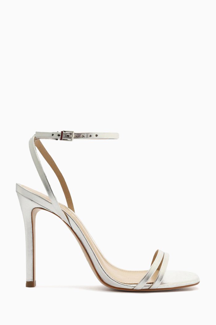 

Strappy 110 Heel Sandals in Metallic Leather, Silver