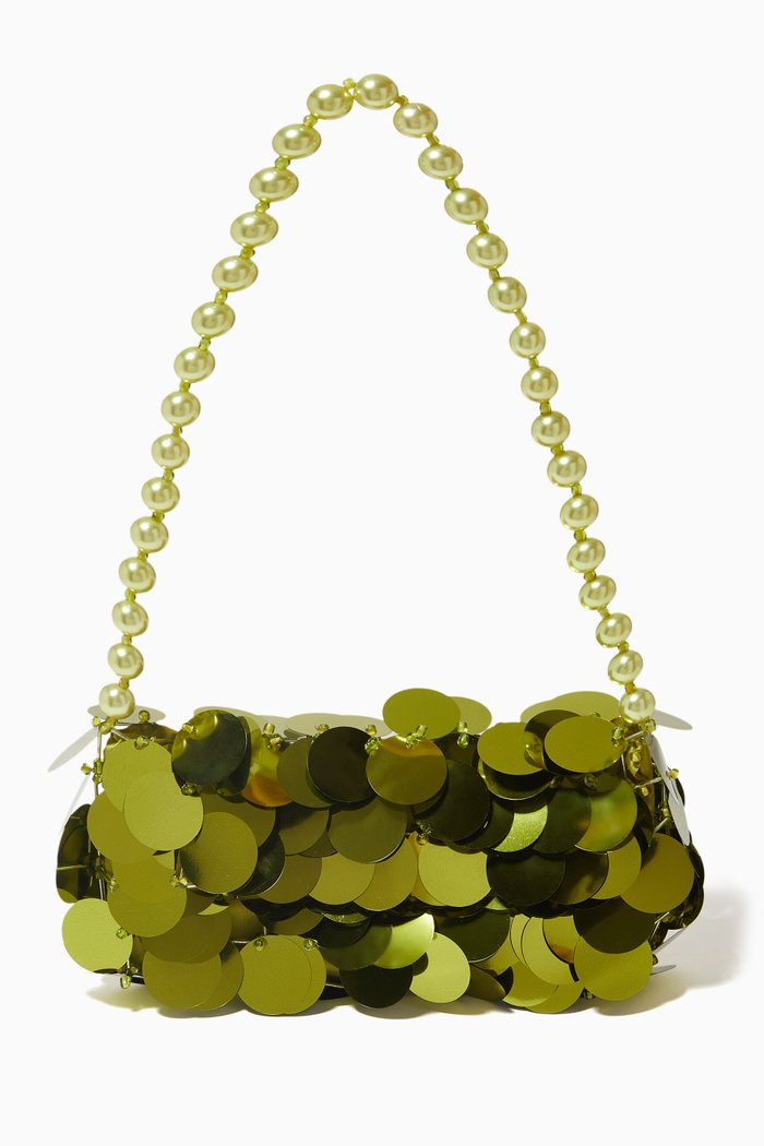 Nuit Scintillante Baguette Bag in Metallic Sequin, Green