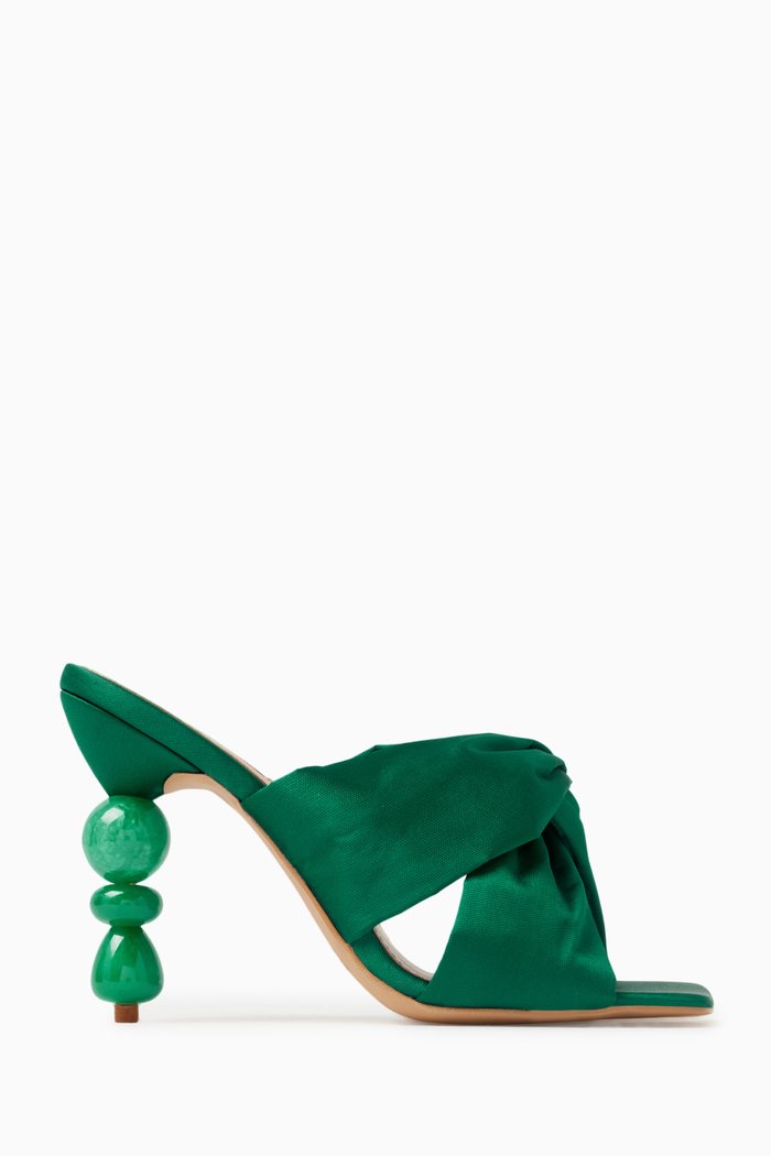 Camelia 100 Mules in Satin, Green